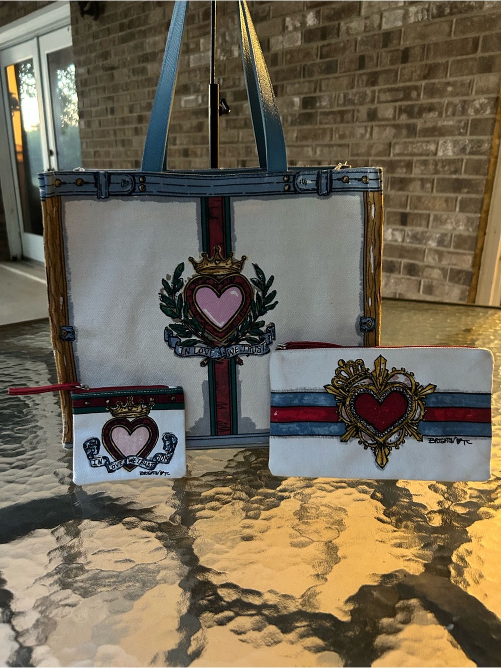 Brighton In Love We Trust Tom Clancy 3 Piece Tote Pouch Set EUC